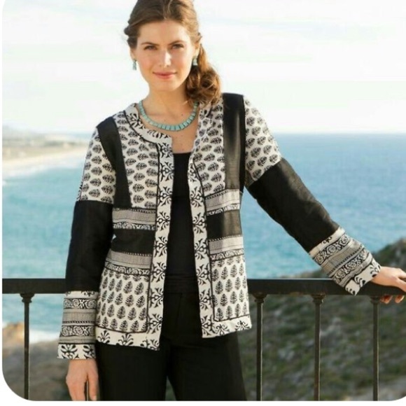 Women’s patchwork art to wear artsy black & white block print kimono jacket … - Picture 2 of 7